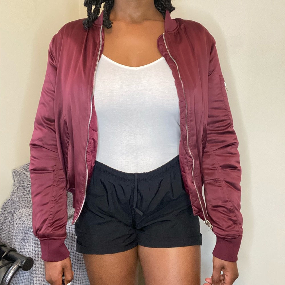 Burgundy bomber jacket